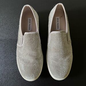 Steve Madden Women’s Glitter Slip-On Shoes - Silver 9
